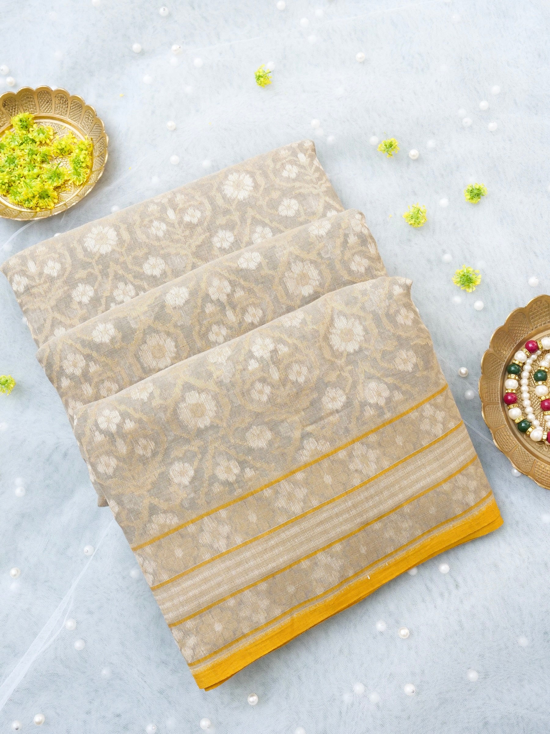 Banarasi Cotton Handloom Jamdani Ektara Saree - Khinkhwab