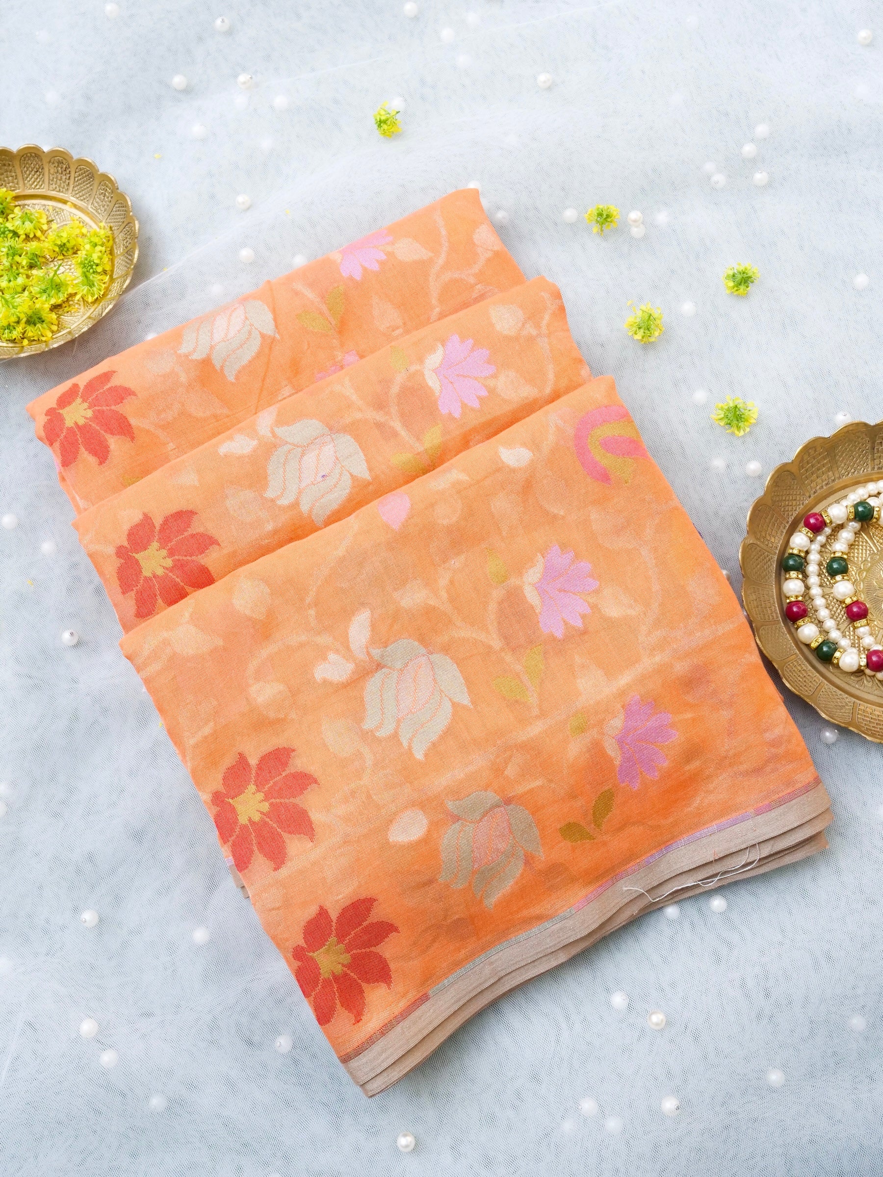 Banarasi Cotton Handloom Jamdani Ektara Saree - Khinkhwab