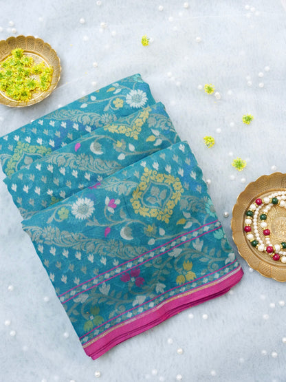 Banarasi Cotton Handloom Jamdani Ektara Saree - Khinkhwab