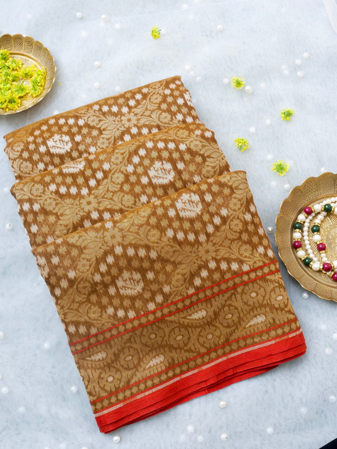 Banarasi Cotton Handloom Jamdani Ektara Saree - Khinkhwab