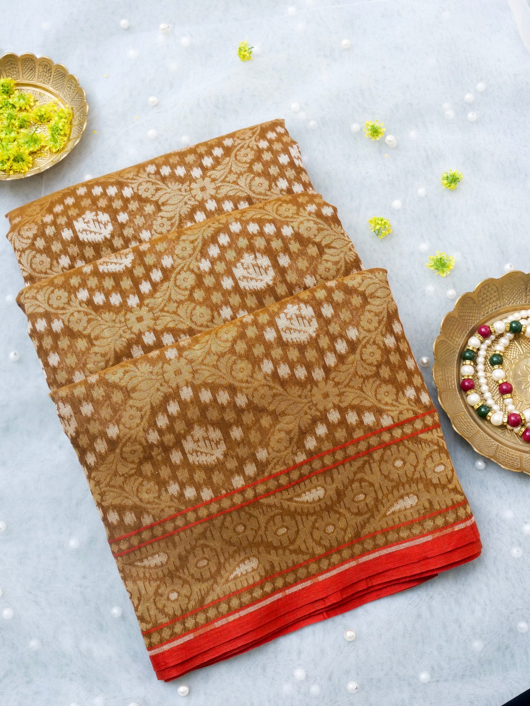 Banarasi Cotton Handloom Jamdani Ektara Saree - Khinkhwab