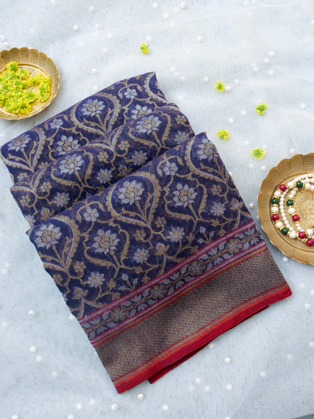 Banarasi Cotton Handloom Jamdani Ektara Saree - Khinkhwab