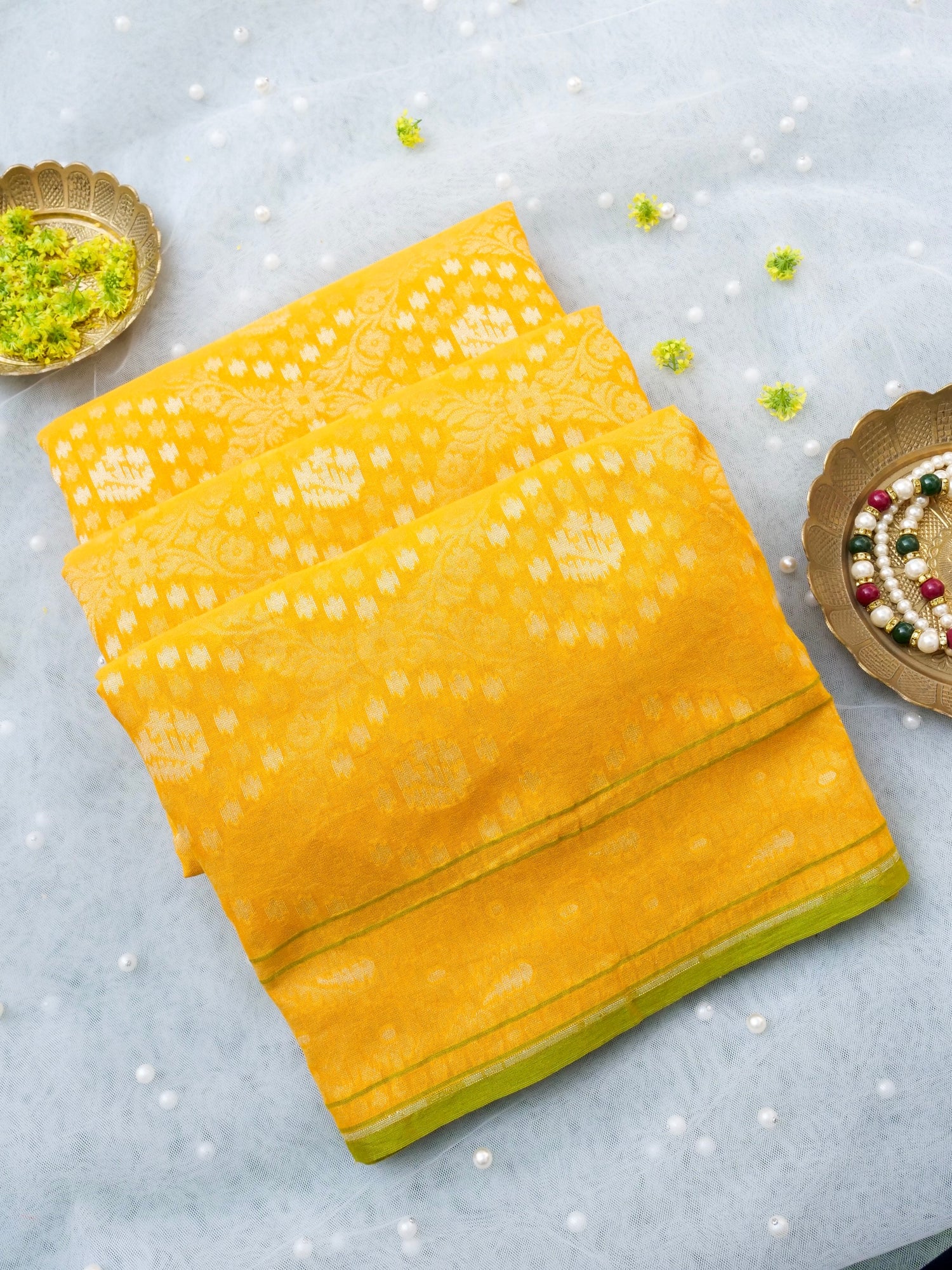 Banarasi Cotton Handloom Jamdani Ektara Saree - Khinkhwab