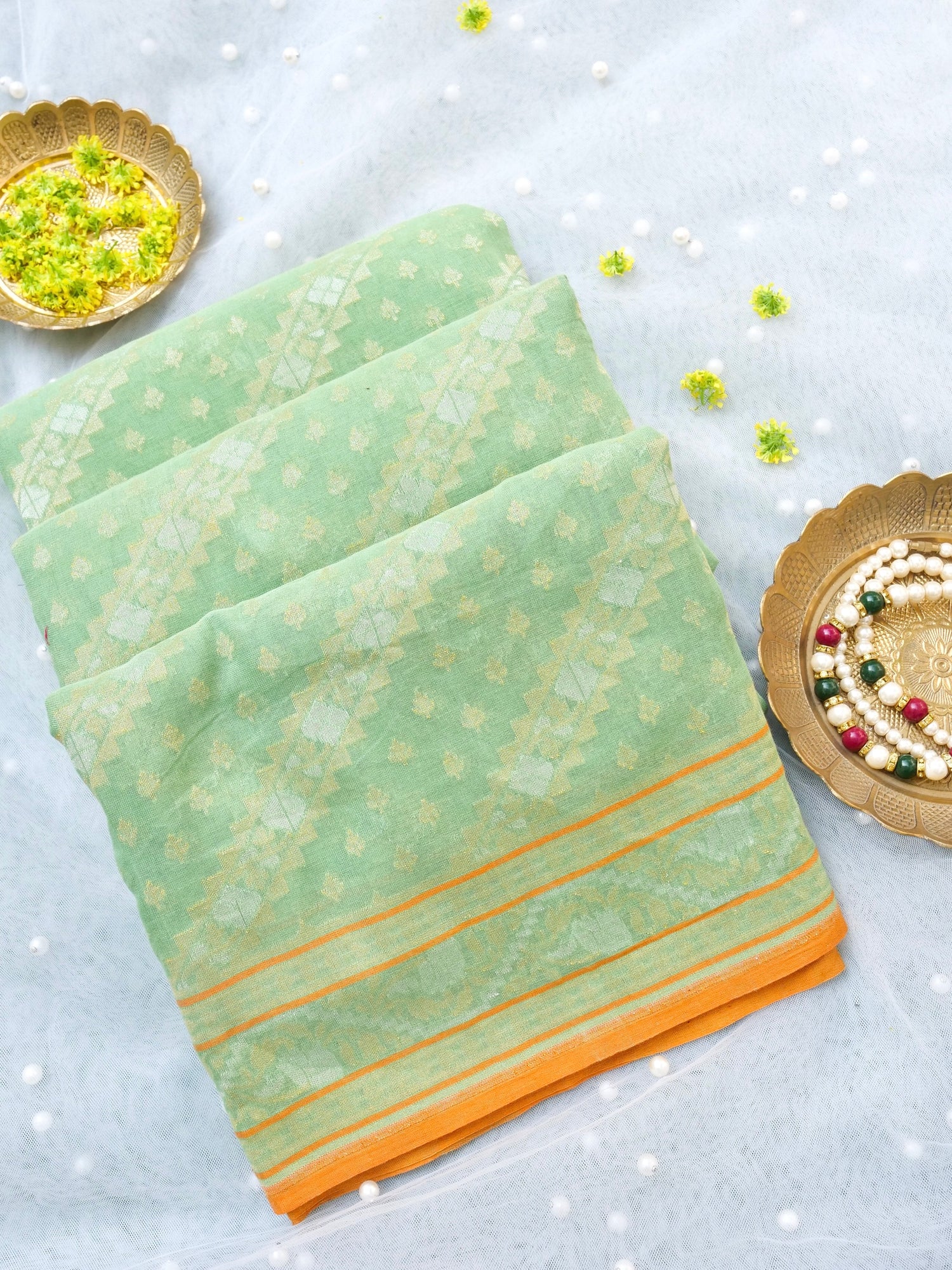 Banarasi Cotton Handloom Jamdani Ektara Saree - Khinkhwab