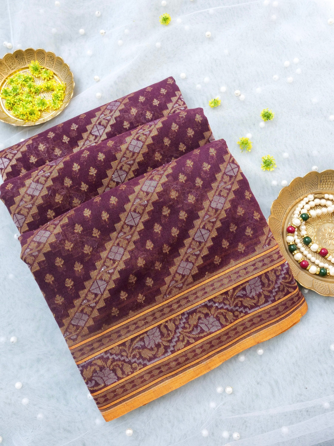 Banarasi Cotton Handloom Jamdani Ektara Saree - Khinkhwab