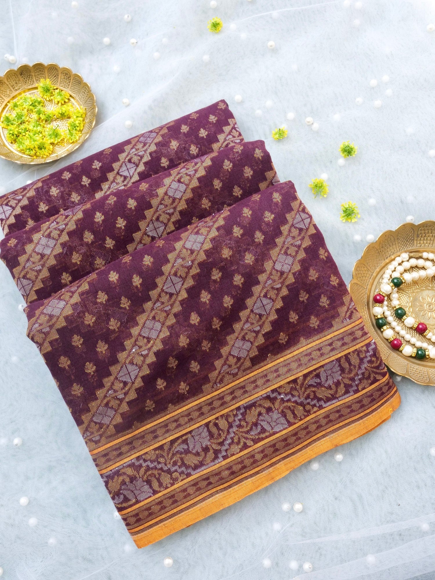 Banarasi Cotton Handloom Jamdani Ektara Saree - Khinkhwab