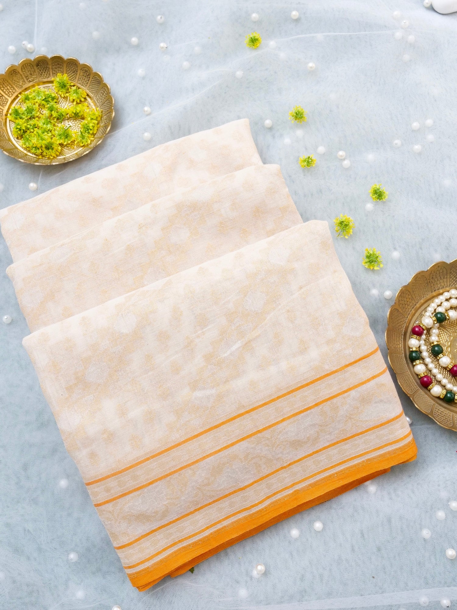 Banarasi Cotton Handloom Jamdani Ektara Saree - Khinkhwab