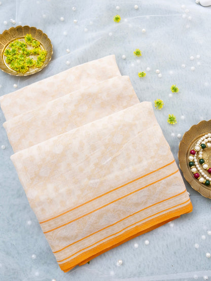 Banarasi Cotton Handloom Jamdani Ektara Saree - Khinkhwab