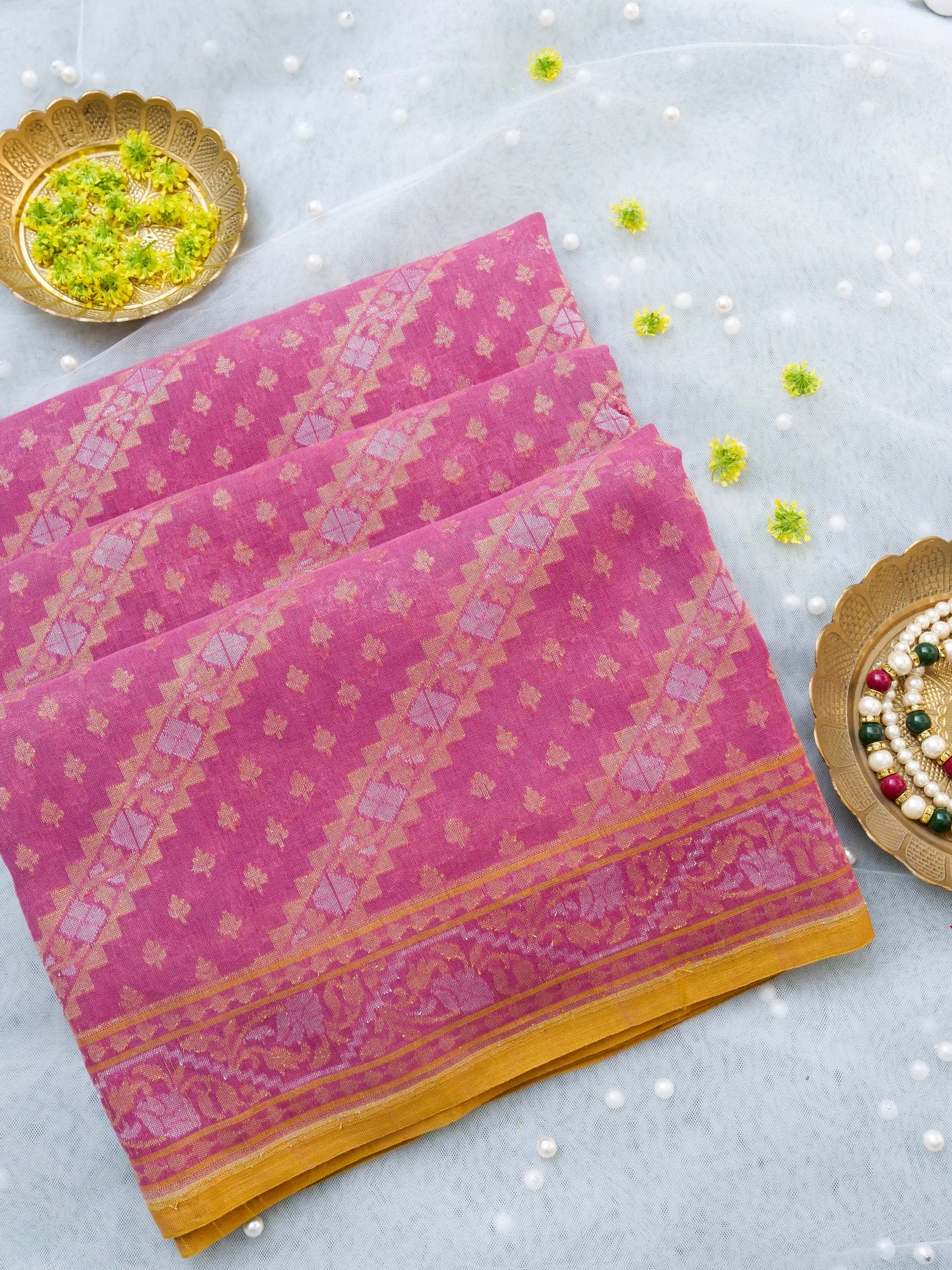 Banarasi Cotton Handloom Jamdani Ektara Saree - Khinkhwab