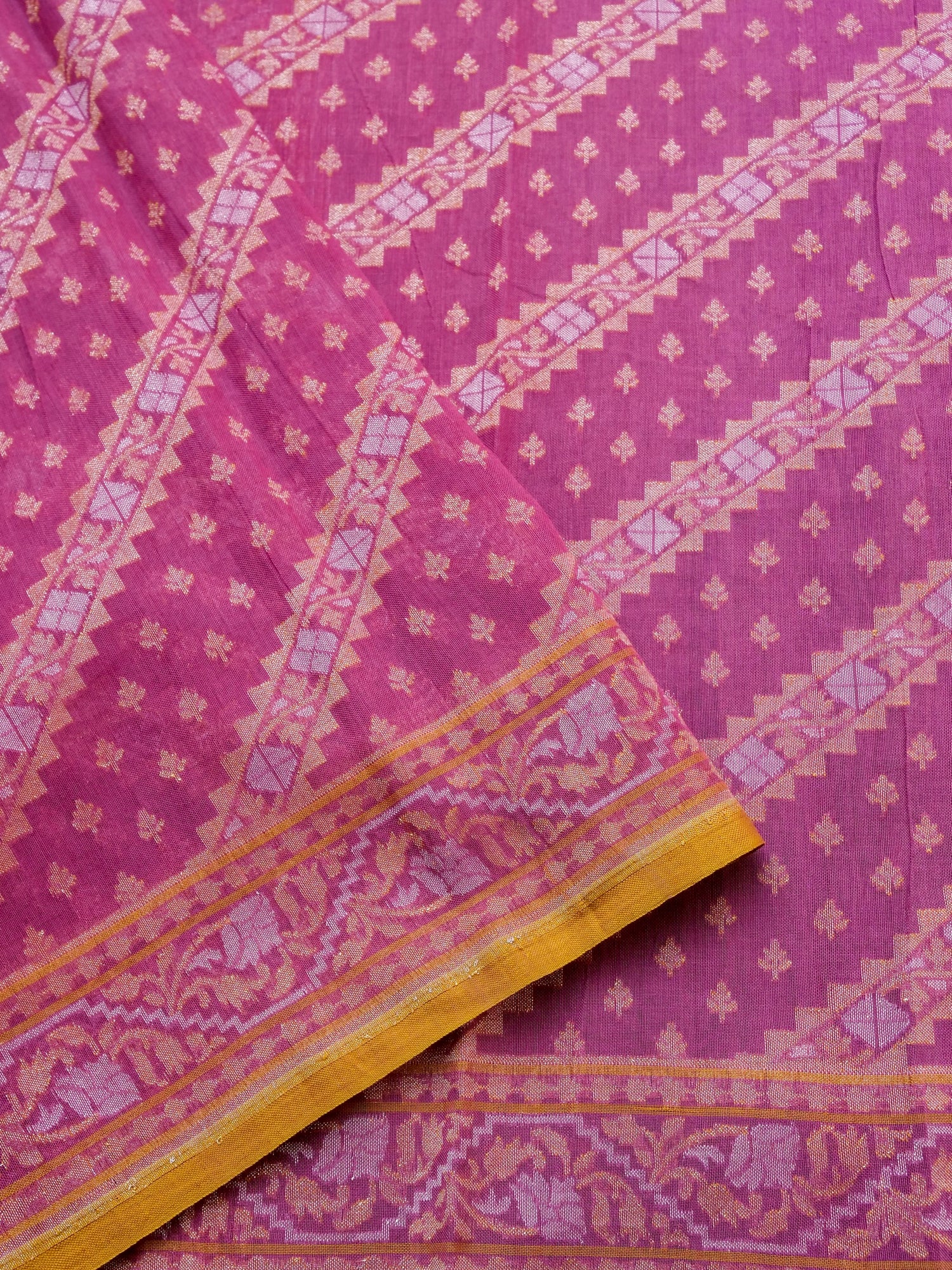 Banarasi Cotton Handloom Jamdani Ektara Saree - Khinkhwab