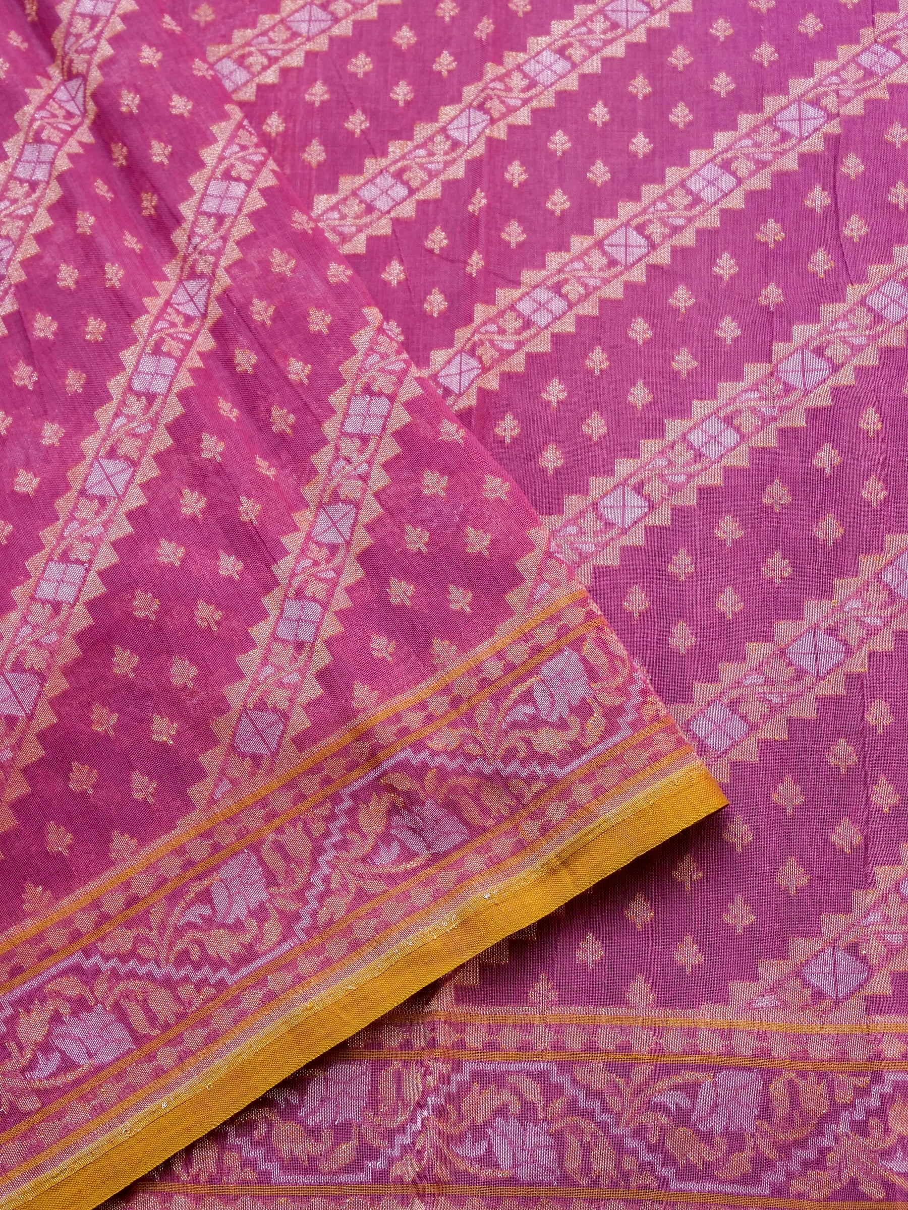 Banarasi Cotton Handloom Jamdani Ektara Saree - Khinkhwab