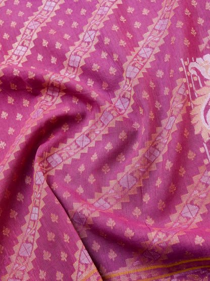 Banarasi Cotton Handloom Jamdani Ektara Saree - Khinkhwab