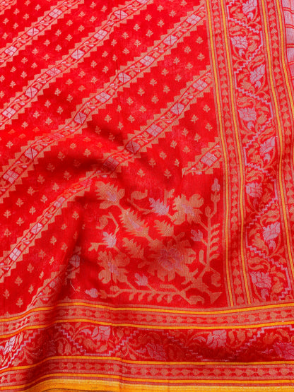 Banarasi Cotton Handloom Jamdani Ektara Saree - Khinkhwab