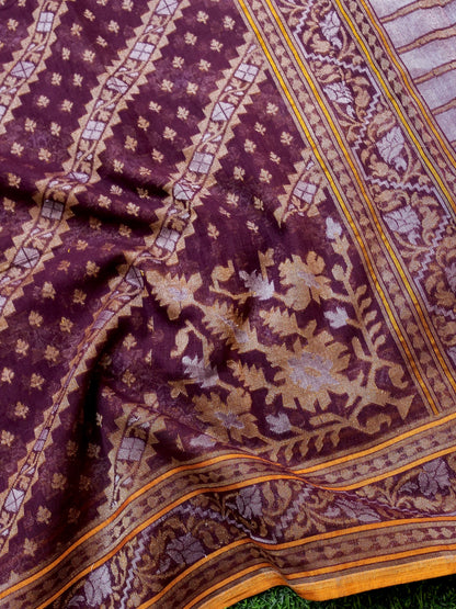 Banarasi Cotton Handloom Jamdani Ektara Saree - Khinkhwab