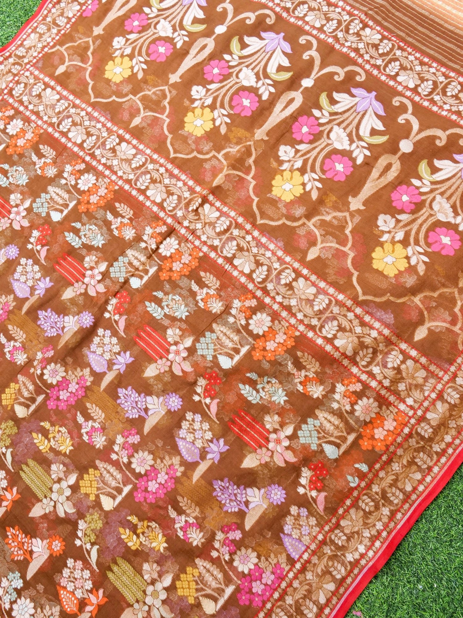 Banarasi Cotton Handloom Jamdani Ektara Saree - Khinkhwab