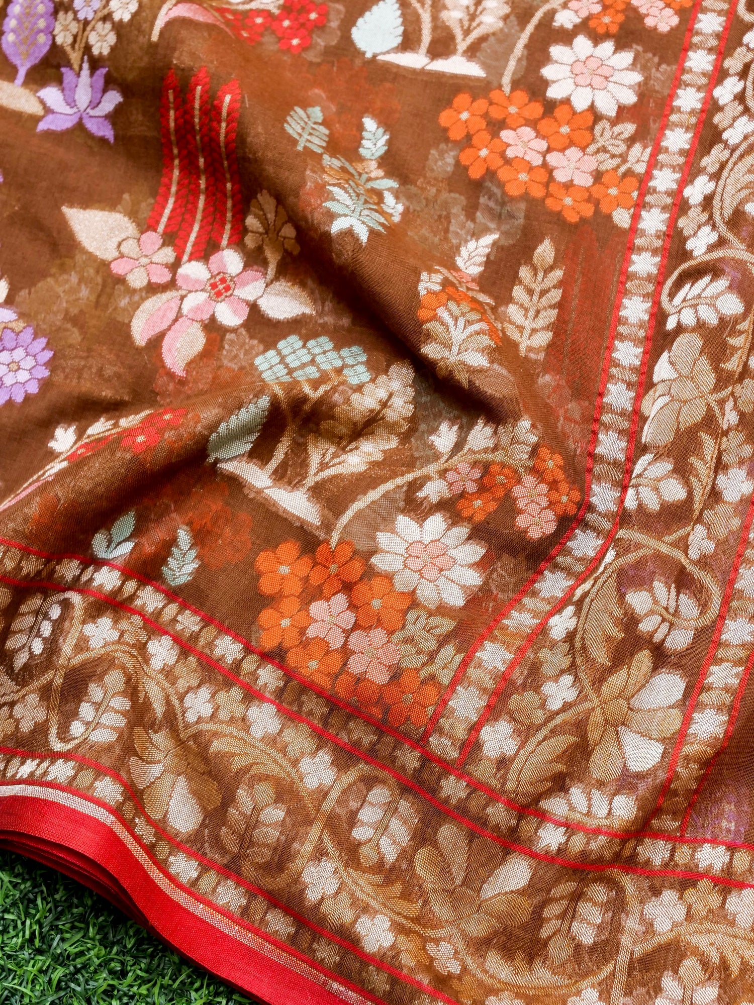 Banarasi Cotton Handloom Jamdani Ektara Saree - Khinkhwab