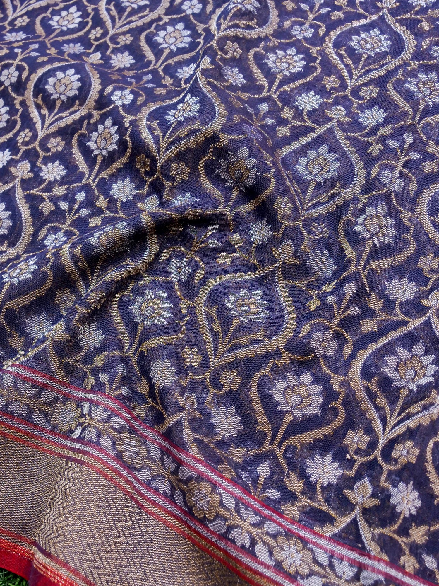 Banarasi Cotton Handloom Jamdani Ektara Saree - Khinkhwab