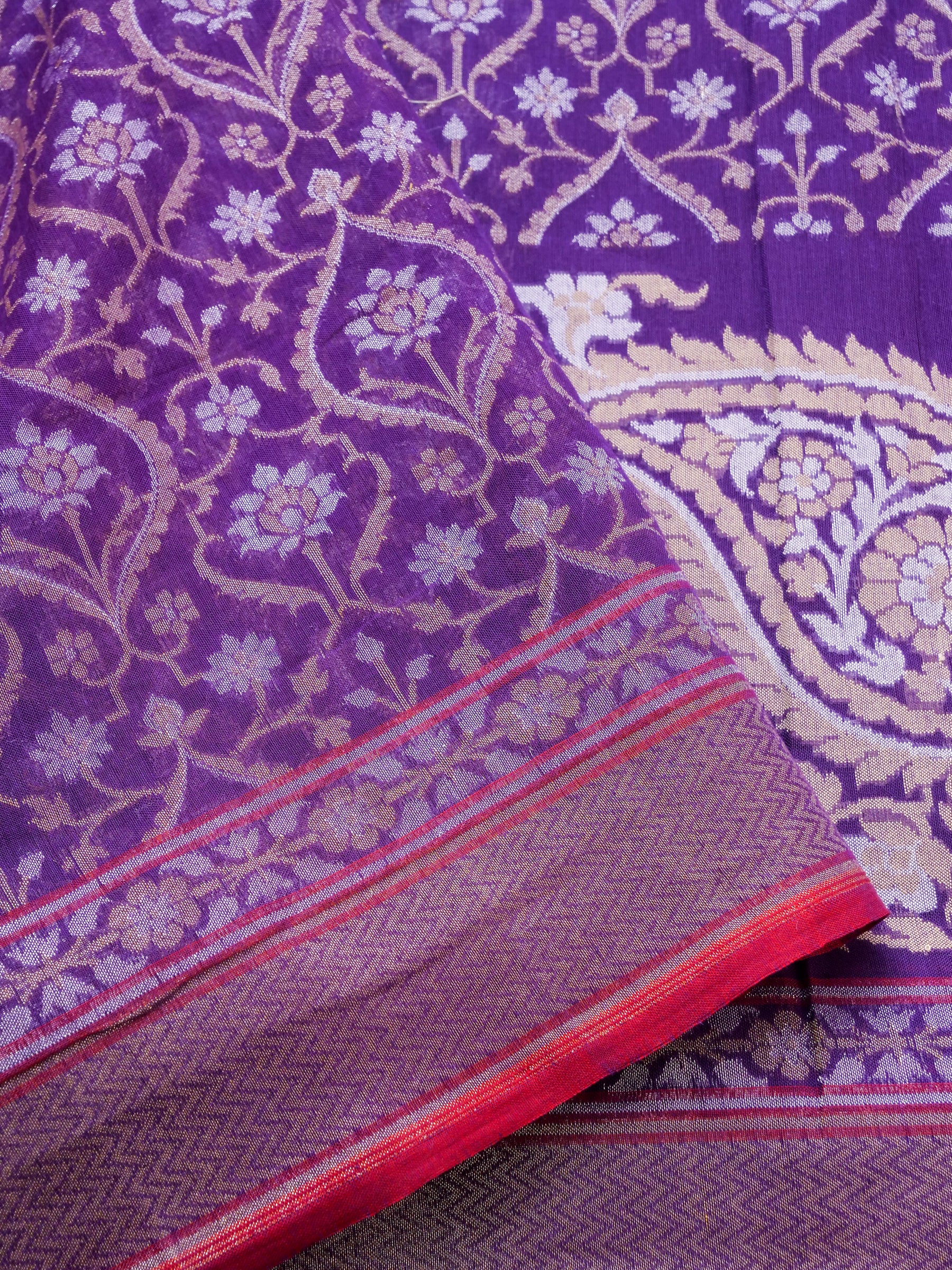 Banarasi Cotton Handloom Jamdani Ektara Saree - Khinkhwab