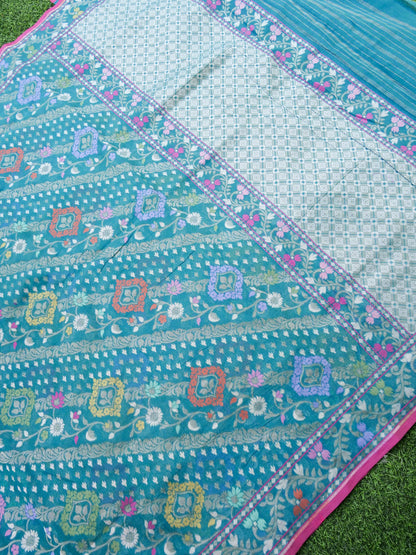 Banarasi Cotton Handloom Jamdani Ektara Saree - Khinkhwab