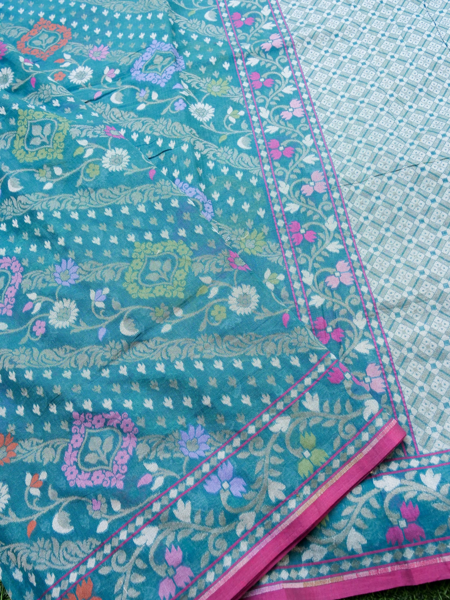 Banarasi Cotton Handloom Jamdani Ektara Saree - Khinkhwab