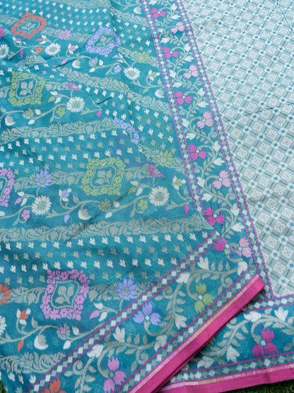 Banarasi Cotton Handloom Jamdani Ektara Saree - Khinkhwab