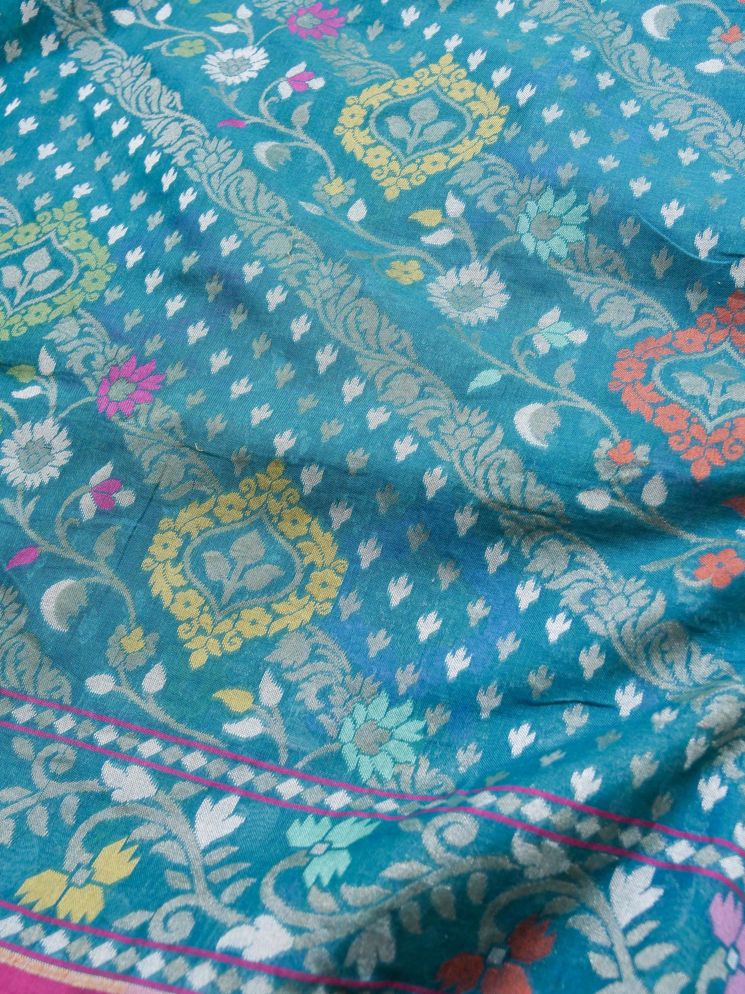 Banarasi Cotton Handloom Jamdani Ektara Saree - Khinkhwab