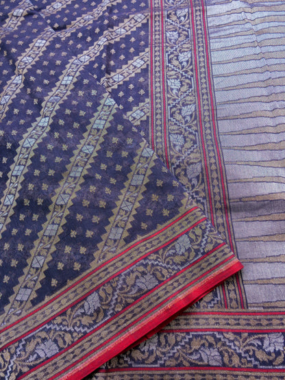 Banarasi Cotton Handloom Jamdani Ektara Saree - Khinkhwab