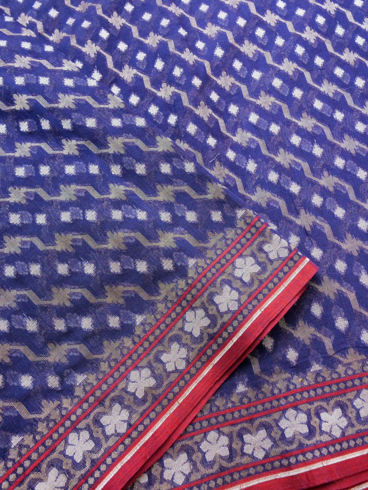 Banarasi Cotton Handloom Jamdani Ektara Saree - Khinkhwab