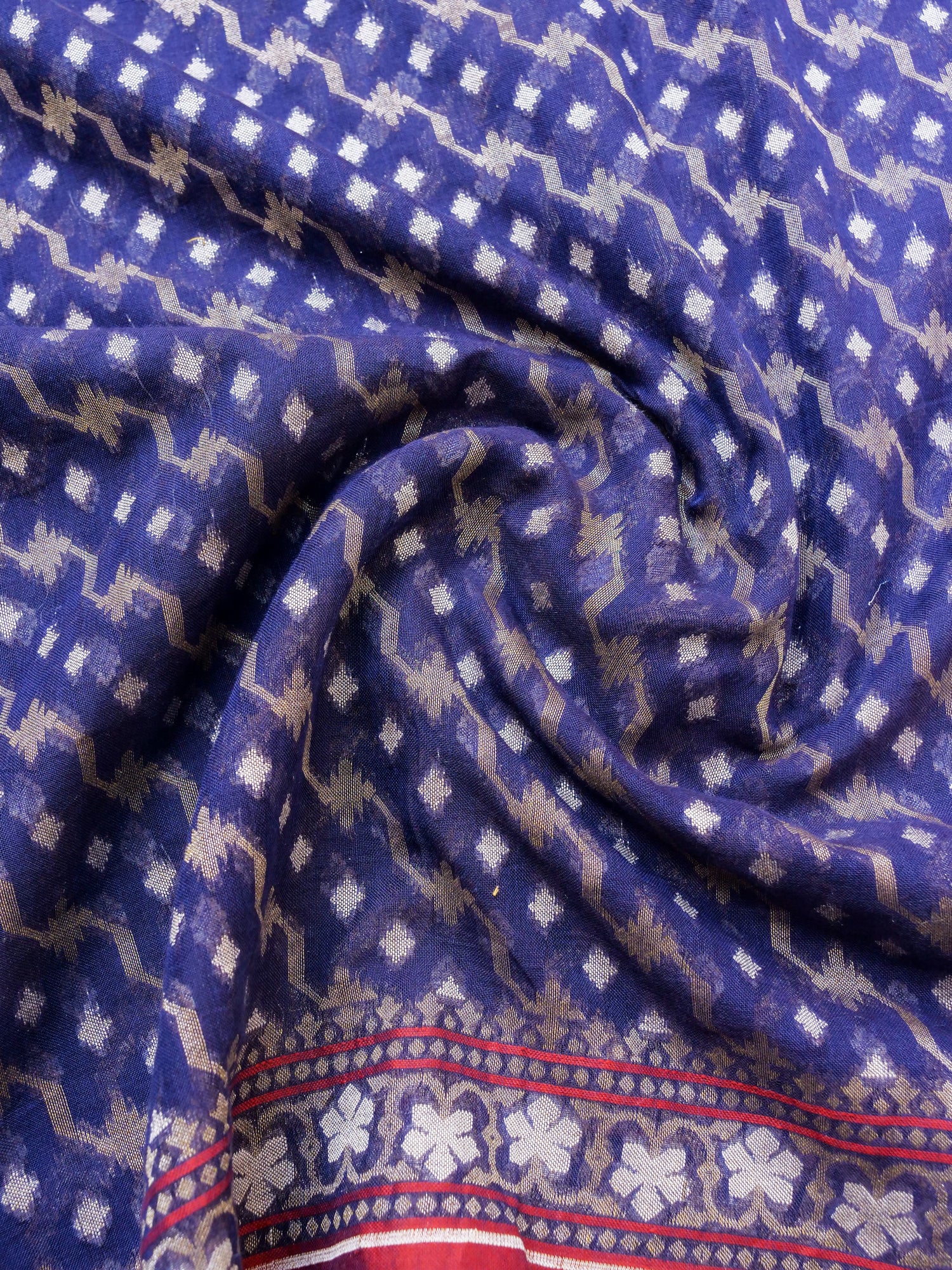 Banarasi Cotton Handloom Jamdani Ektara Saree - Khinkhwab