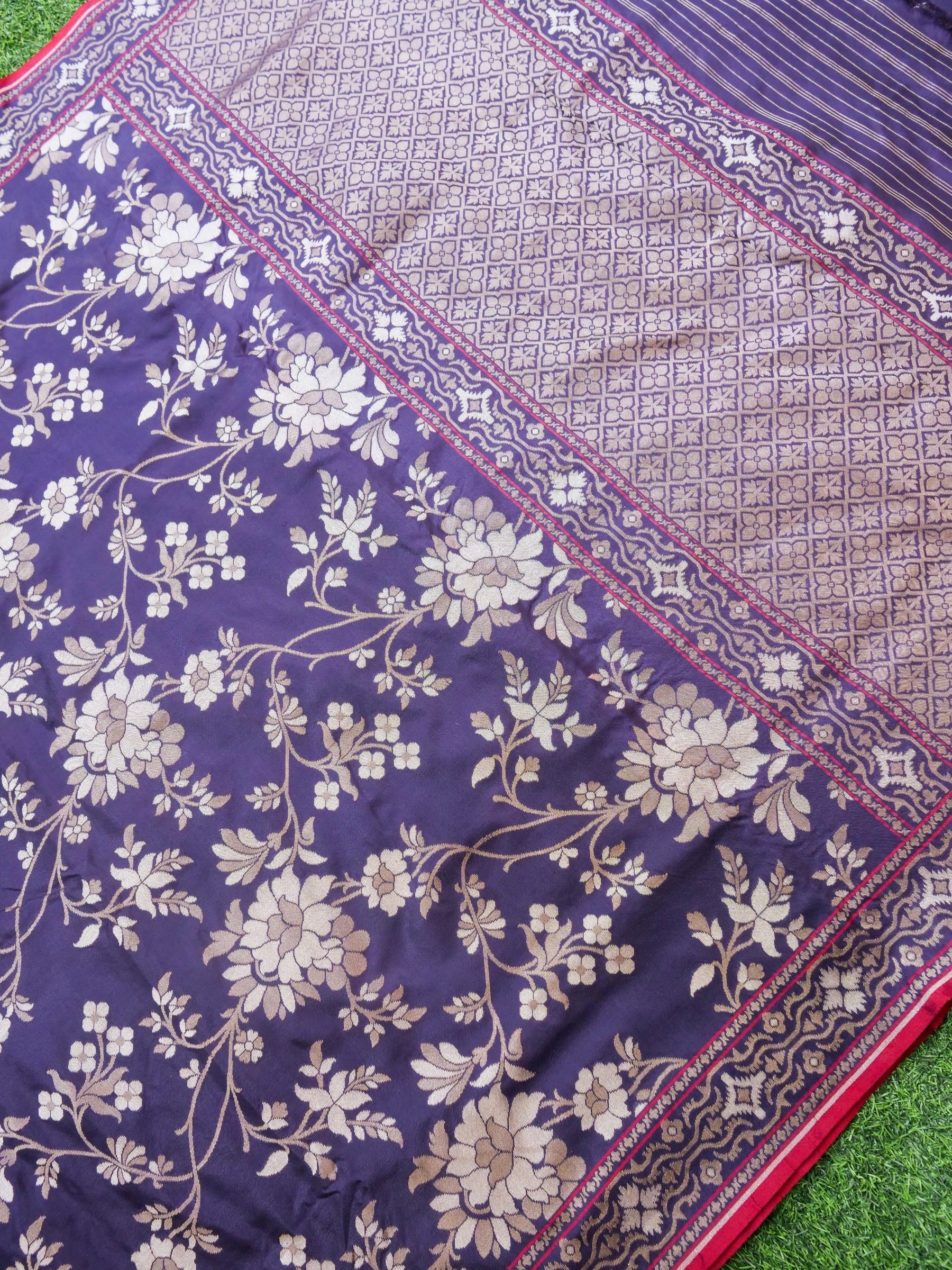 Banarasi Cotton Handloom Jamdani Ektara Saree - Khinkhwab