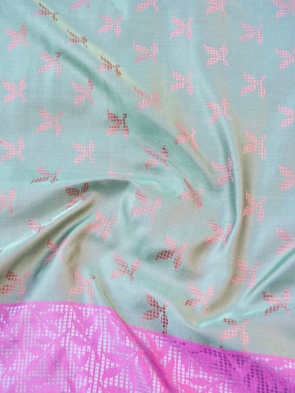 Handloom Banarasi Silk Sateen Tanchoi Saree with Skirt Border - Khinkhwab