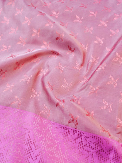 Handloom Banarasi Silk Sateen Tanchoi Saree with Skirt Border - Khinkhwab