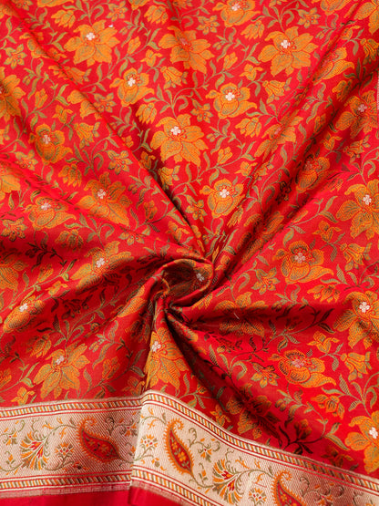 Handloom Banarasi Silk Sateen Tanchoi Saree with Resham - Khinkhwab