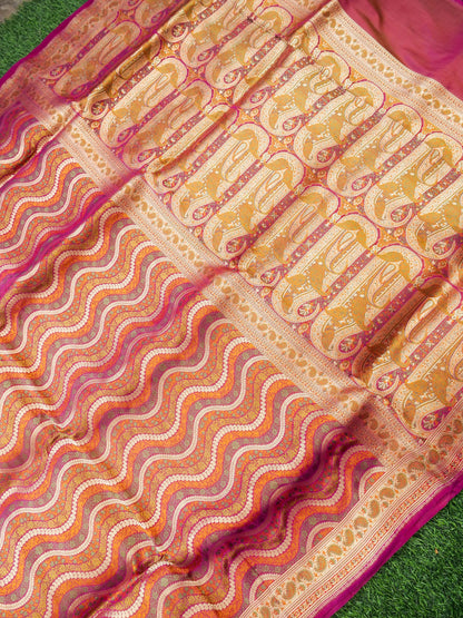 Handloom Banarasi Silk Sateen Tanchoi Saree with Resham - Khinkhwab
