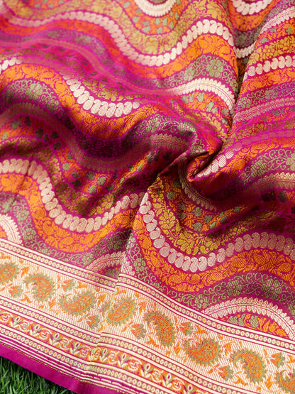 Handloom Banarasi Silk Sateen Tanchoi Saree with Resham - Khinkhwab