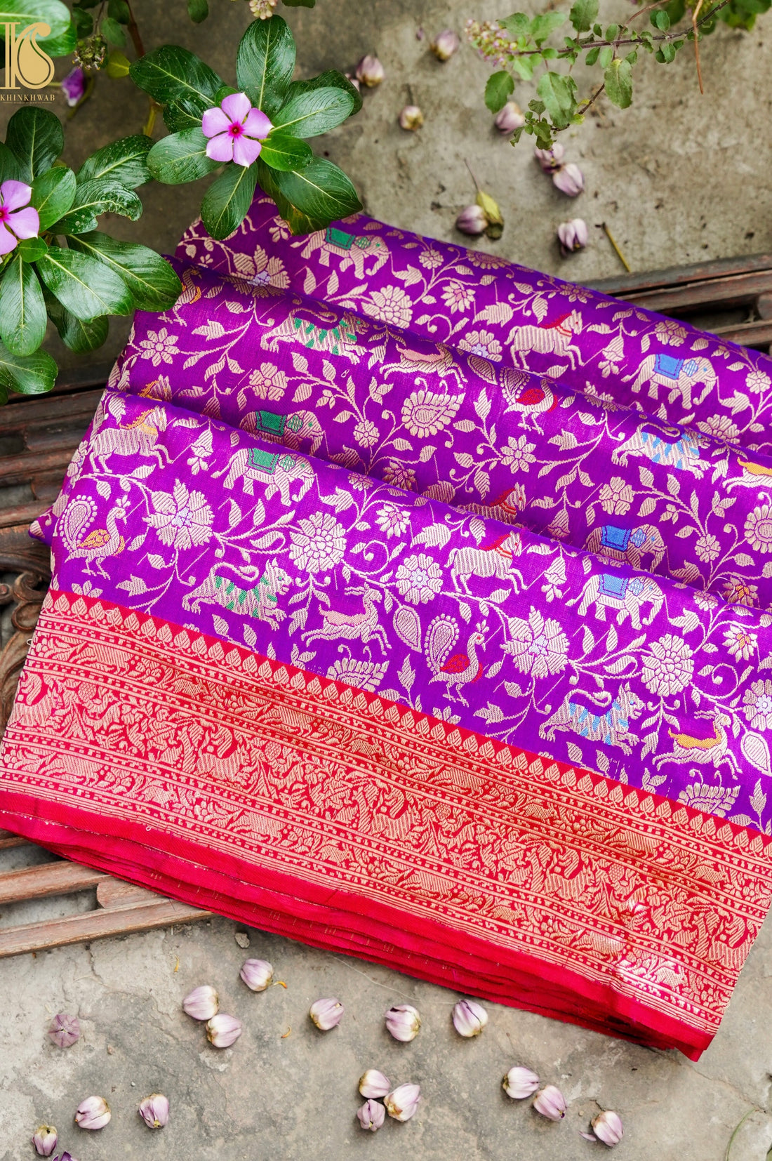 Handwoven Banarasi Katan Silk Shikargah Saree with Contrast Border