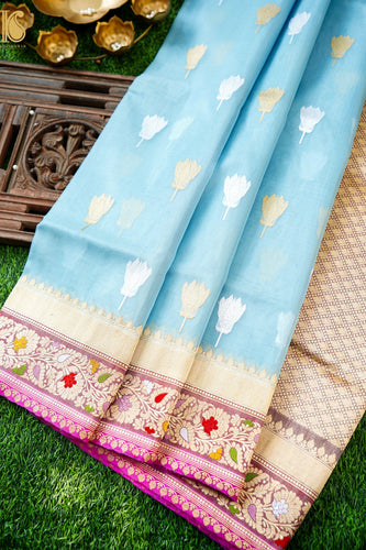 Kora Handloom Banarasi Saree with Meena Border