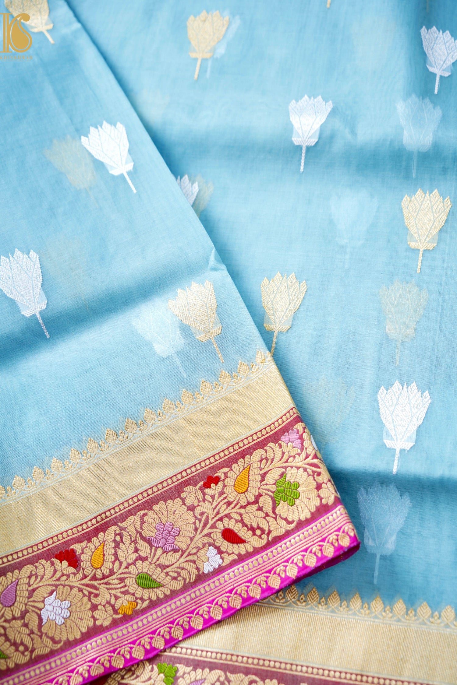 Kora Handloom Banarasi Saree with Meena Border