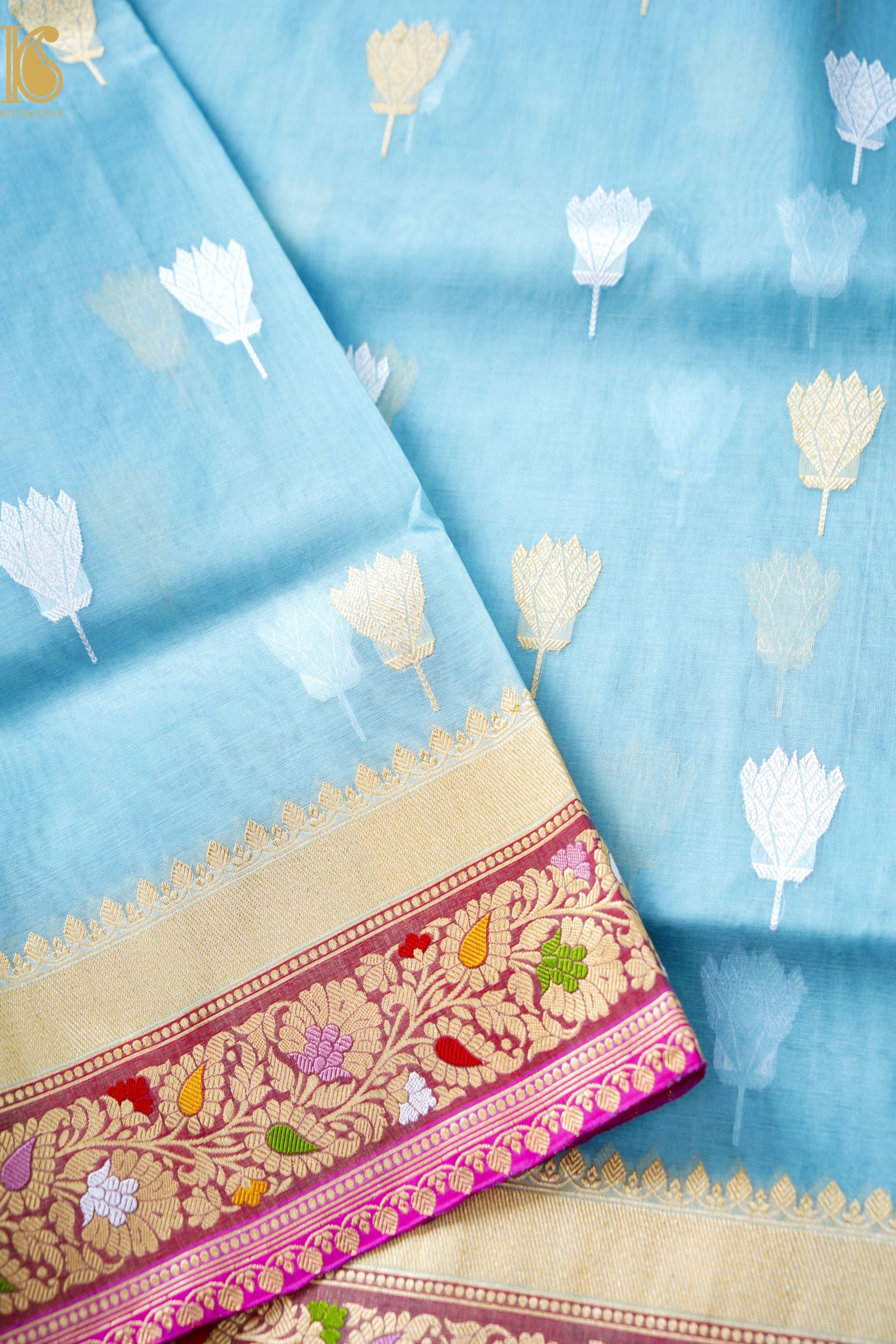 Kora Handloom Banarasi Saree with Meena Border