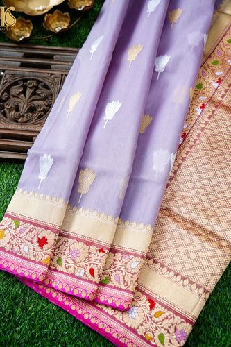 Kora Handloom Banarasi Saree with Meena Border