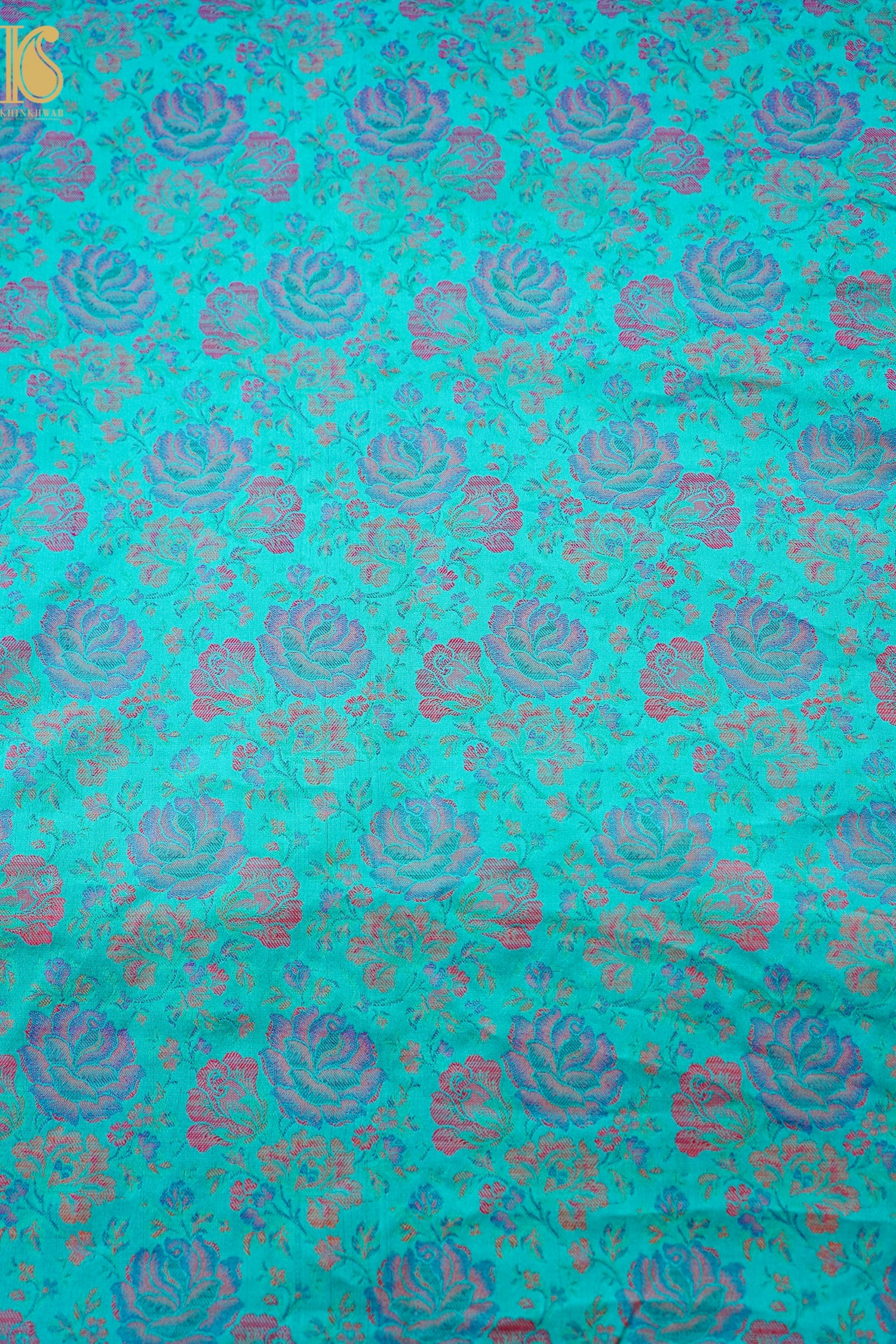Handloom Banarasi Tanchoi Silk Rose Fabric