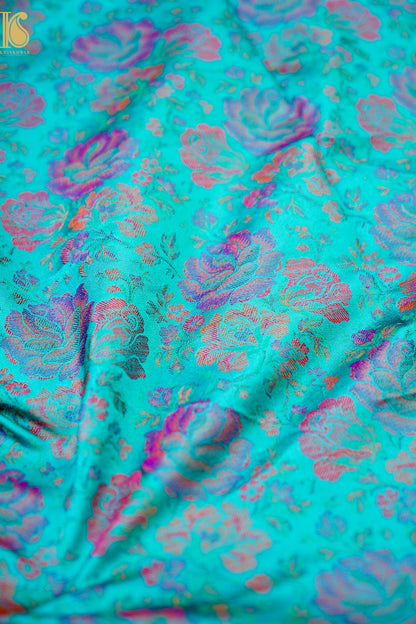 Handloom Banarasi Tanchoi Silk Rose Fabric
