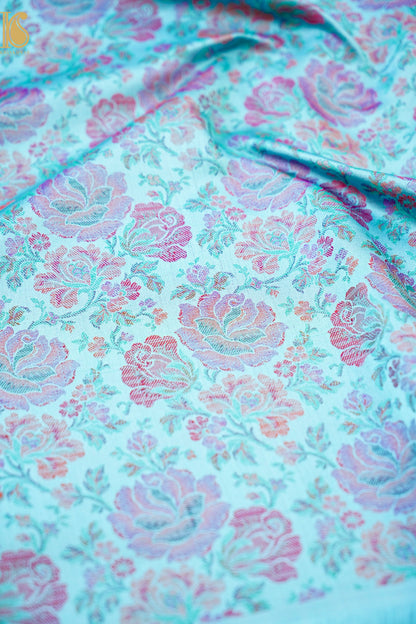 Handloom Banarasi Tanchoi Silk Rose Fabric