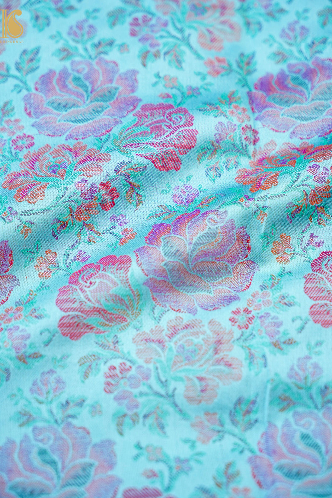 Handloom Banarasi Tanchoi Silk Rose Fabric