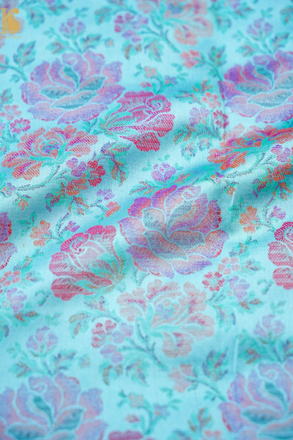 Handloom Banarasi Tanchoi Silk Rose Fabric