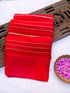 Handloom Kora Silk Banarasi Striped Saree in Red - Khinkhwab