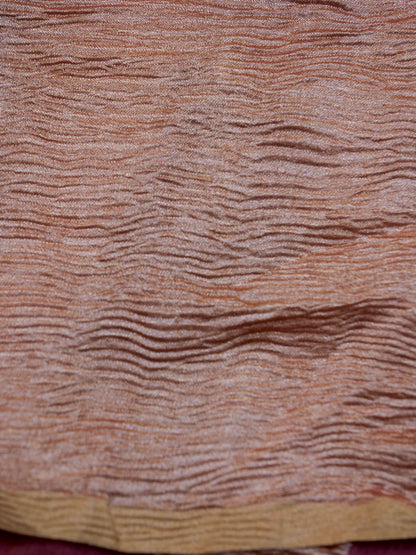 Handloom Pure Munga Tissue Crush Striped Saree in Peach - Khinkhwab