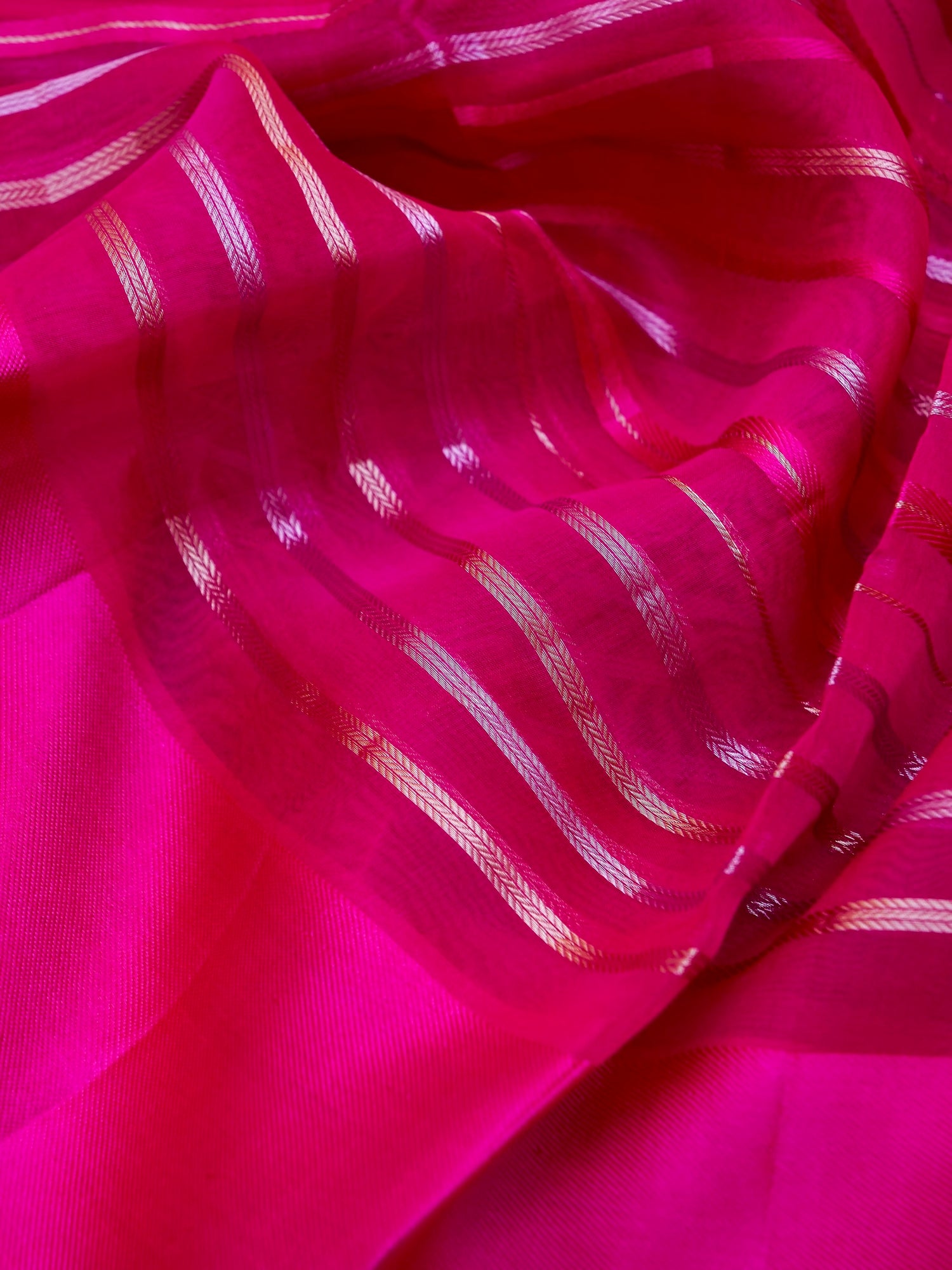 Handloom Kora Silk Banarasi Striped Saree in Pink - Khinkhwab