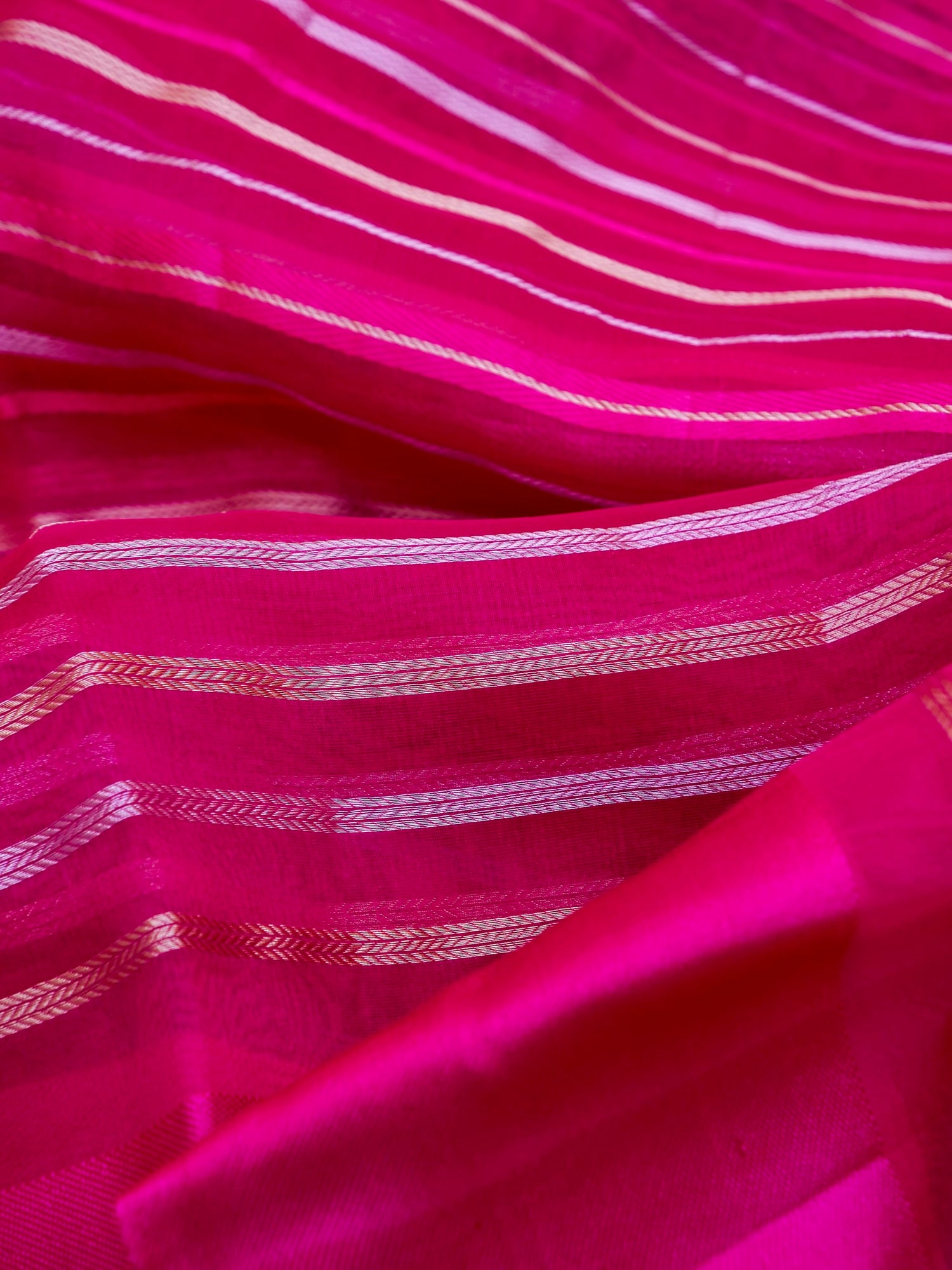 Handloom Kora Silk Banarasi Striped Saree in Pink - Khinkhwab
