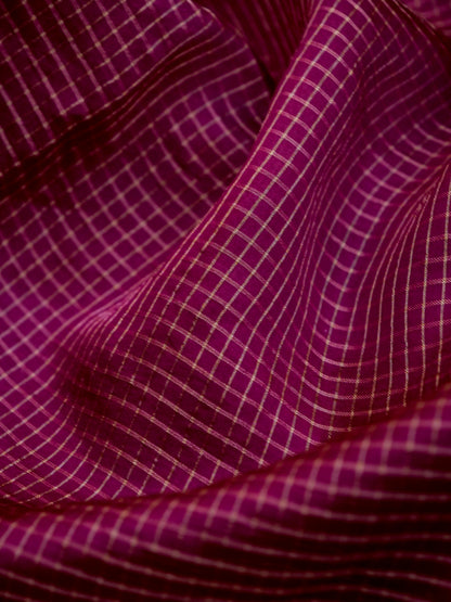 Handloom Dupion Kora Silk Banarasi Check Saree in Purple - Khinkhwab